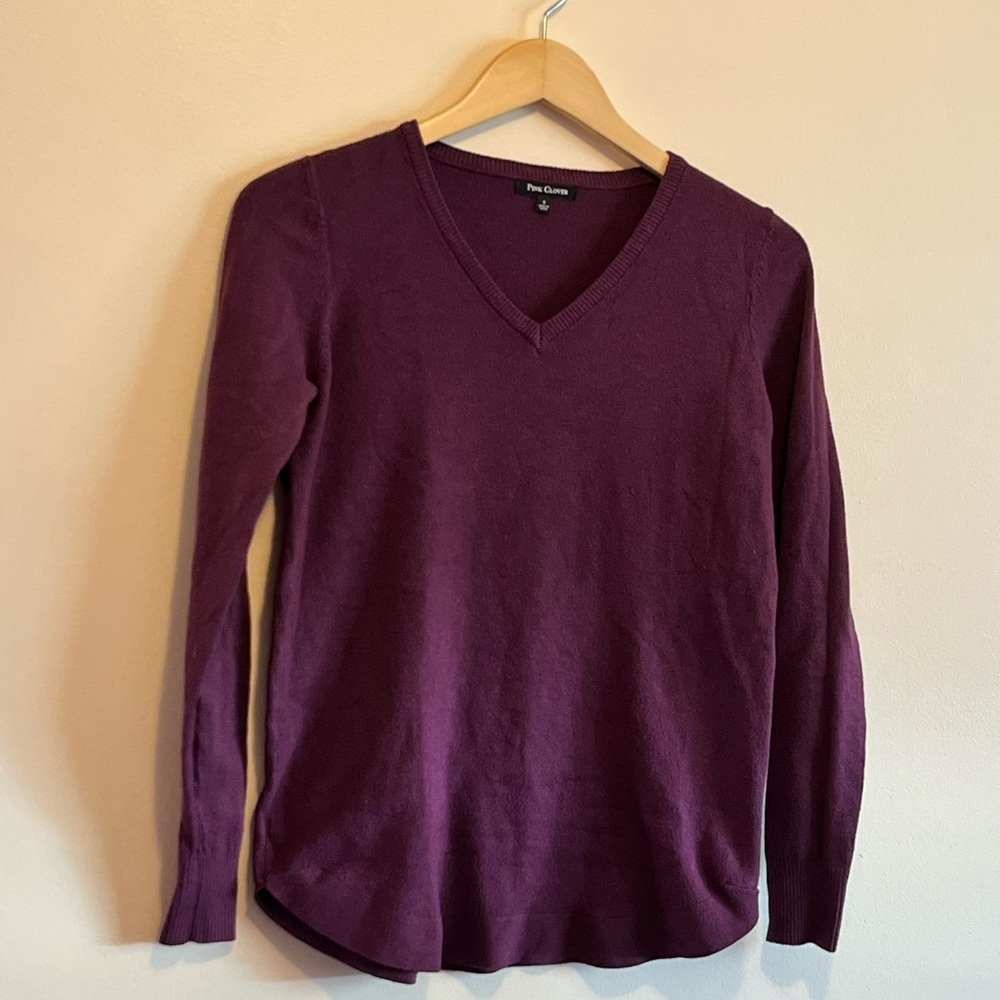 Pink Clover Deep Purple V-Neck Sweater normcore cabincore preppy